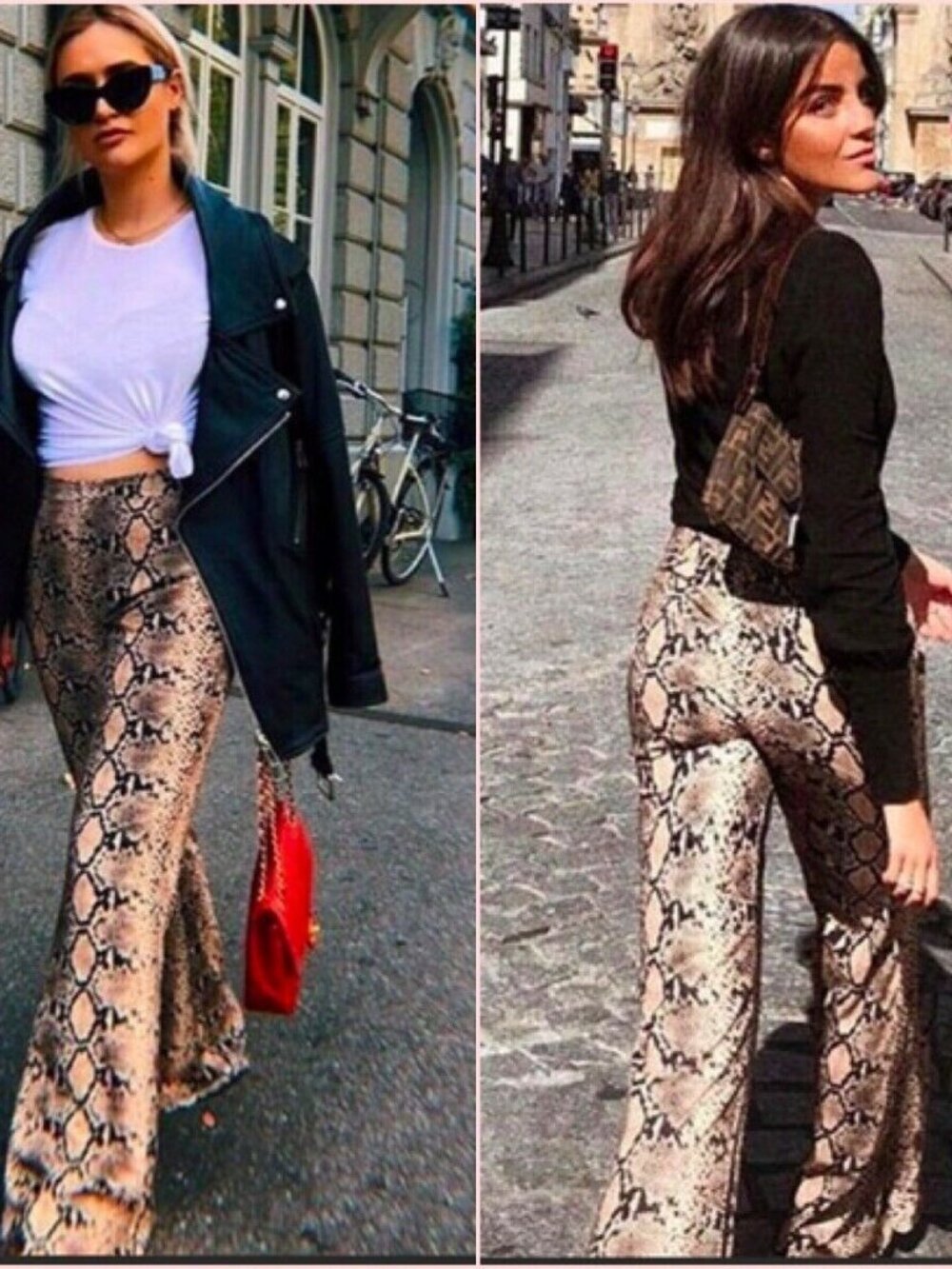 Zara Flared Brown Snakeskin Print Pants Size L